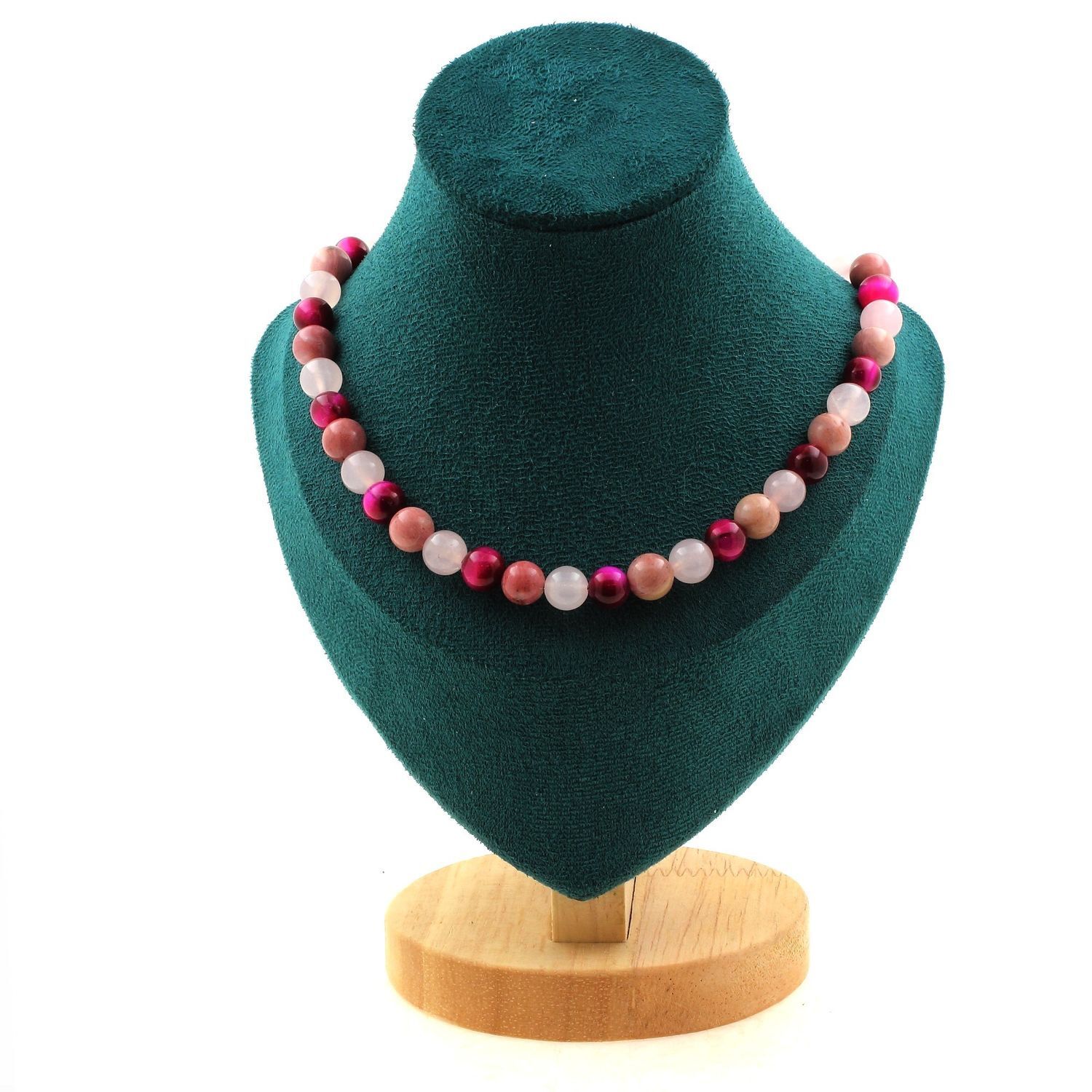 Collier perles Quartz rose et pierres naturelles cadeau fête des mères