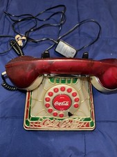 Vintage 2001 Coca-Cola Tiffany Style Stained Glass Look Desk Phone Light Up