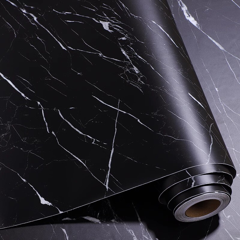 Black Countertop Renovation Sticker Rock Marble Printed Self-adhesive Wallpaper