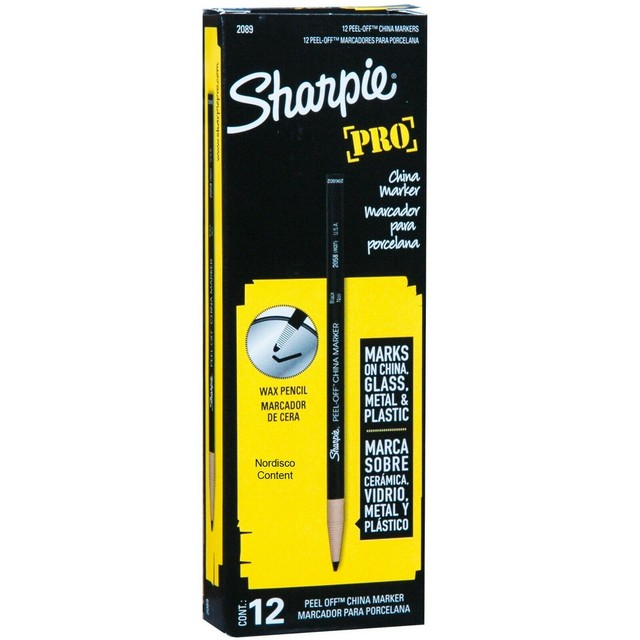2089 Sharpie Peel Off Wooden China Marker, Grease Marker, Black, Box of