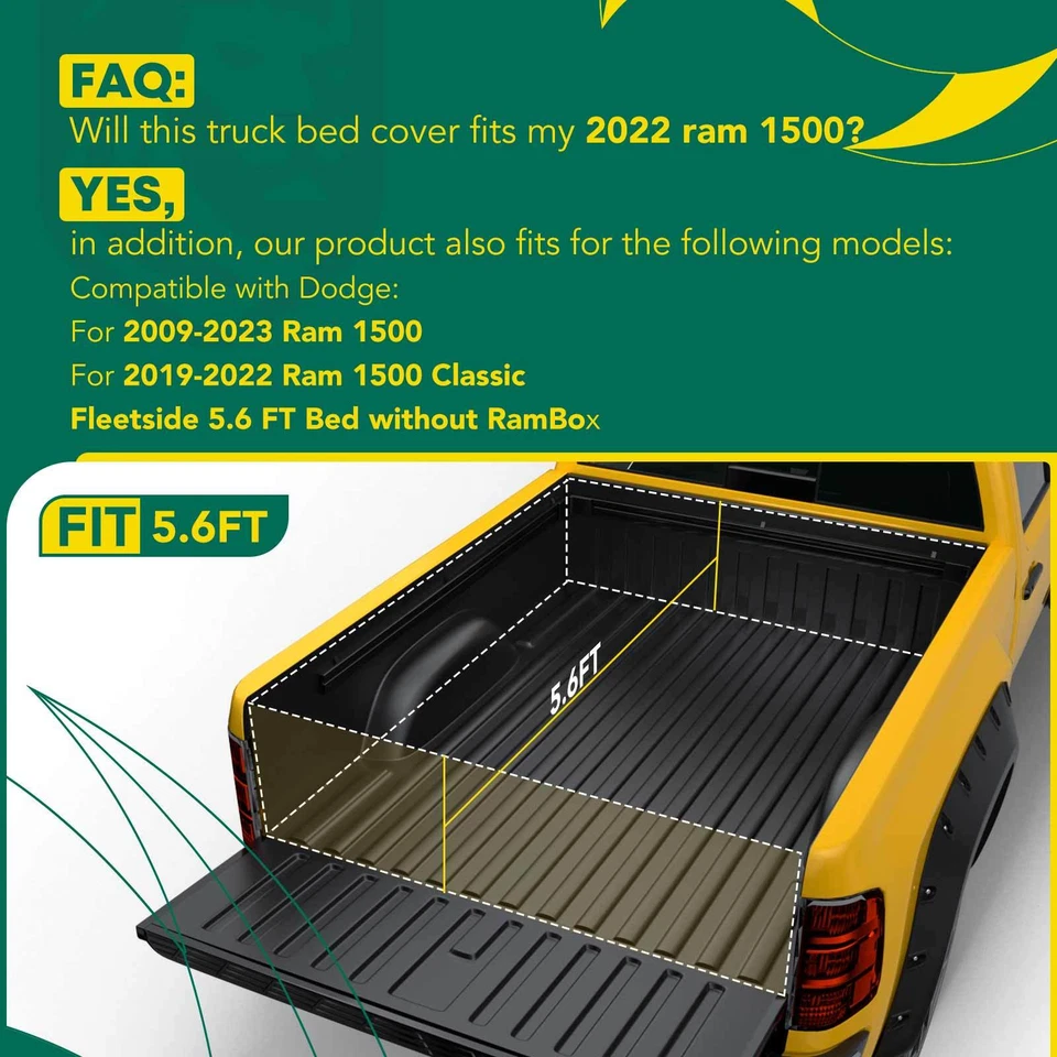 5'7" Soft Roll-up Tonneau Cover for Dodge Ram 1500 2500 3500 Ram 1500 2500 3500 - Image 3 of 4