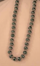 Lovely Deep Blue Simulated Pearl Capped Beaded Silvertone Pendant Necklace