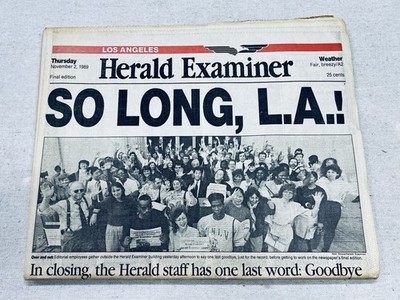 Los Angeles Herald Examiner Newspaper Nov 2 1989 Final Edition  So Long L.A. 