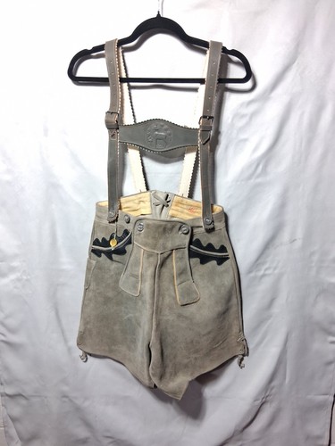 Vintage Haelson Suede Leather Lederhosen Shorts, EU 40 Waist Suspenders & Hat