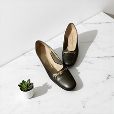 Salvatore Ferragamo Leather Block Heel Pumps Bronze Metallic Classic