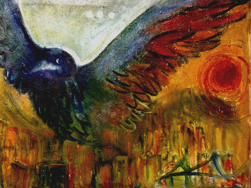 Oil Painting original 16x20"canvas strchr Raven