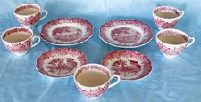 Beautiful J & G Meakin Red Transferware Dinnerware. Romantic England Collection.