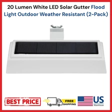 20 Lumen White LED Solar Gutter Flood Light Outdoor Weather Resistant (2-Pack)