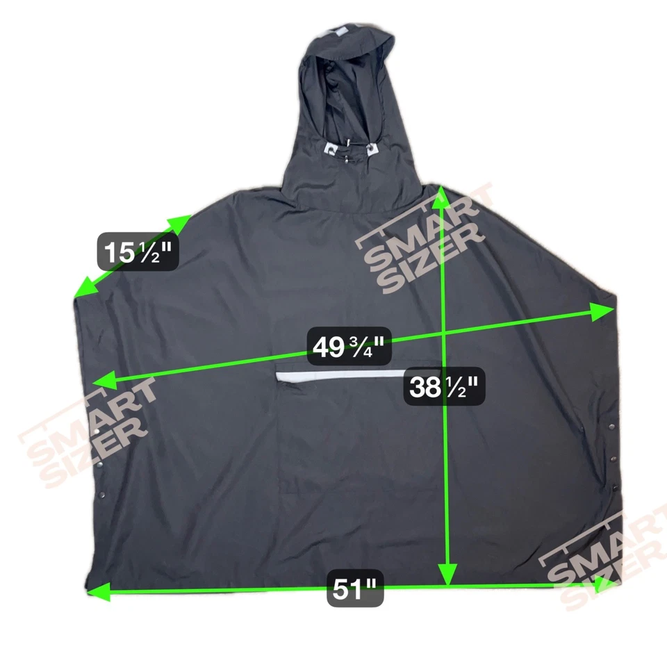 MDNT 45 Black Poncho Hooded Raincoat Oversized Unisex Reflective Pocket - Image 2 of 4