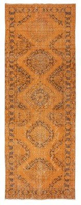4.5x12.6 Ft Orange Runner Rug. Wool Hallway Rug. Kitchen Runner Rug. Stair Rug