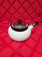 Vintage Whistling Tea Kettle White Emamel Coated Steel - Pre-owned