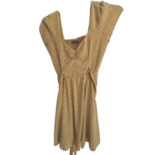 Abercrombie & Fitch Women Mustard Yellow Floral Smocked Mini Dress Cap Sleeve S