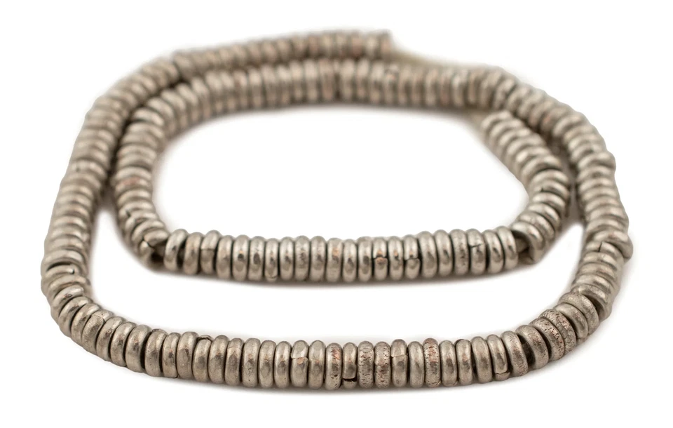 Kenya White Metal Heishi 5mm African Silver 10 Inch Strand Handmade - Image 3 of 3