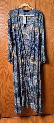 Zanzea Floral Paisley boho Open Tie front Cotton Spandex cover up dress XXXLarge