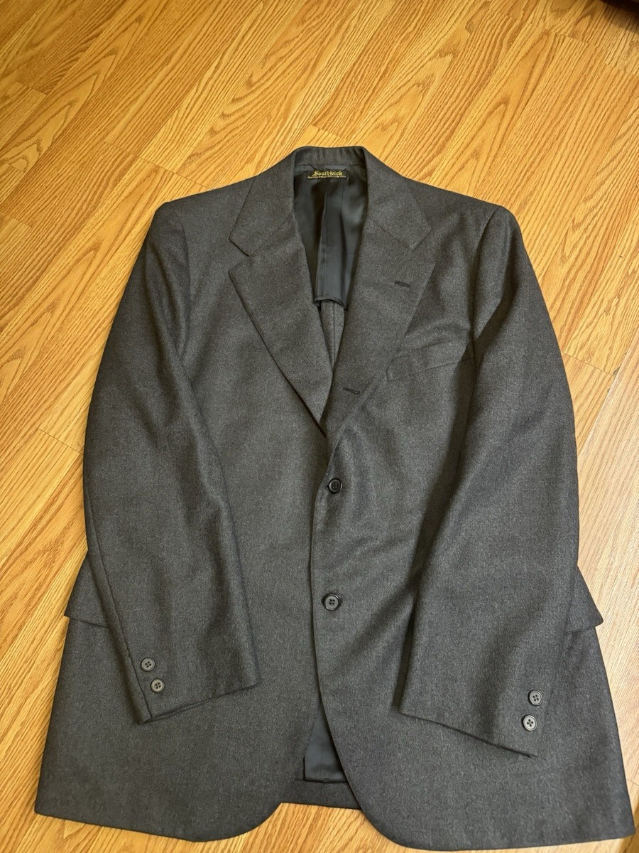 Vintage Southwick Wool Dark Blue Herringbone Blazer Jacket 44R Mint