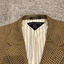 Vtg Tommy Hilfiger Brown Wool Blazer Jacket 42R 3-Button USA 90s Houndstooth
