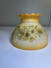 Vtg. Milk Glass Hurricane Lamp Shade Ruffled Top 8" Bottom Dia. Yellow Flowers