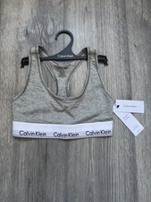 Image of Calvin Klein Womens Bralette S Grey Modern Cotton Logo Sports Bra NEW