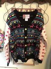 Ugly Merry Christmas Sweater Large Unisex Polka Dot Reign Deer Hearts