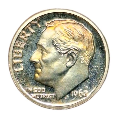 1962 Proof Roosevelt Silver Dime UNC Toning Cameo Quality Nice!