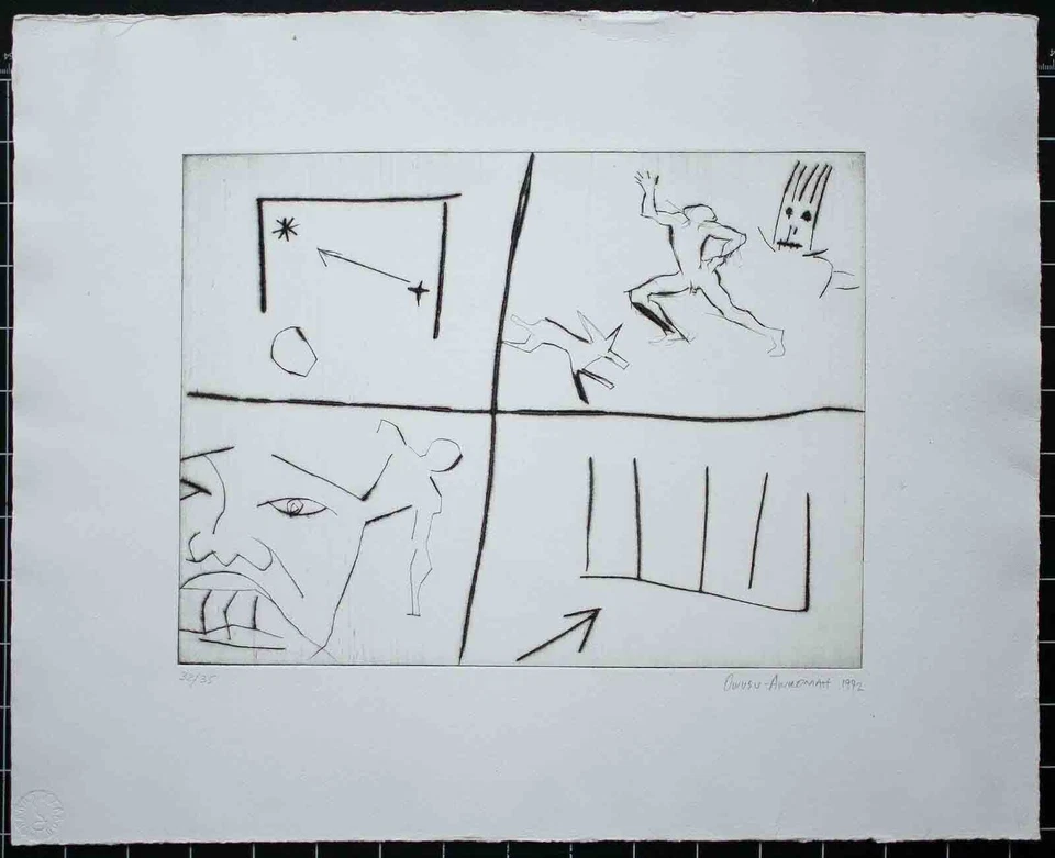 Fußball Männerporträt zeitgenössisch Owusu Ankomah signiert Radierung 1992 32/35 - Bild 2 von 3