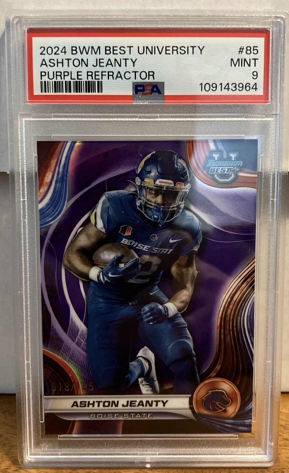 2024 Bowman University’s Best Ashton Jeanty RC Purple Refractor /125 #85 PSA 9