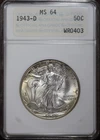 1943 D Walking Liberty Half Dollar 50C Old ANA Genie Lamp Holder MS64 #165