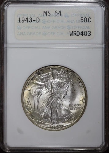 1943 D Walking Liberty Half Dollar 50C Old ANA Genie Lamp Holder MS64 #165
