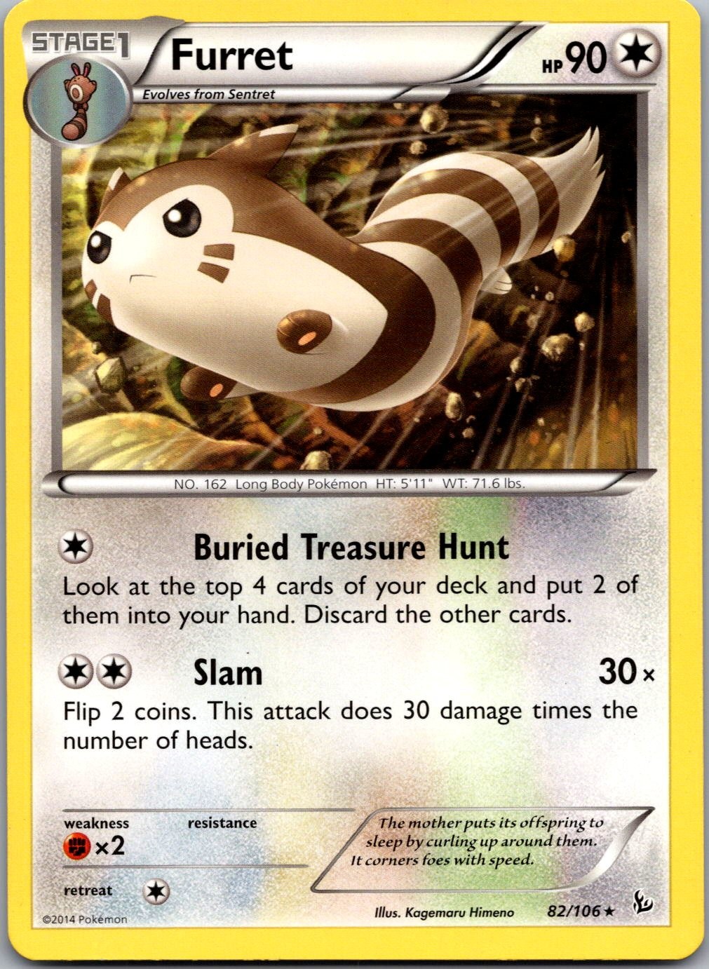 Furret 82/106 Rare Flashfire Pokemon Lightly Played