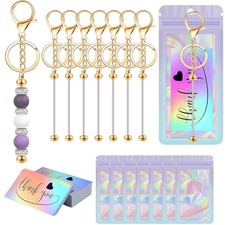 42/84/126 Pcs Beadable Keychain Bars Bulk Blank DIY Beaded 7 Lobster Clasp Gold