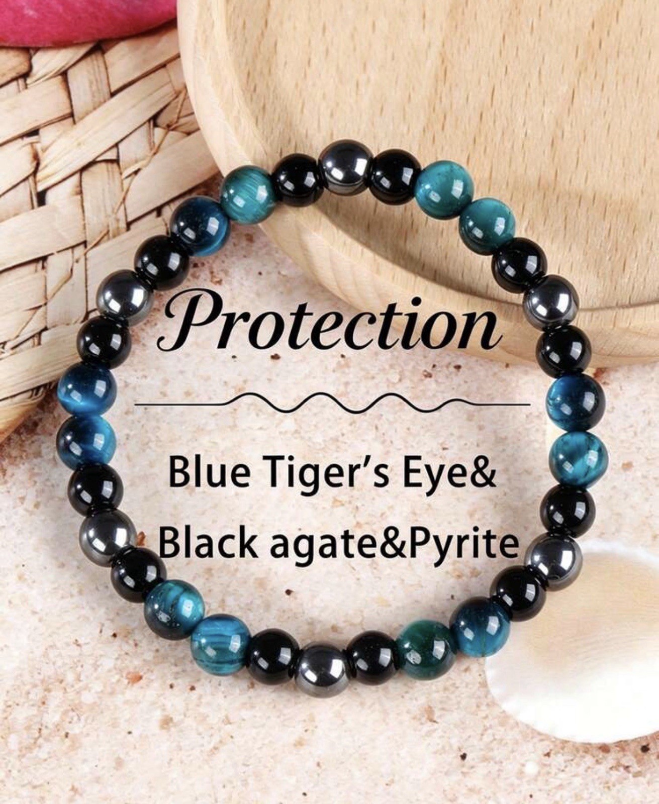 Bracelet triple pierres pyrite et oeil de tigre bleu, cadeau d'anniversaire idéal