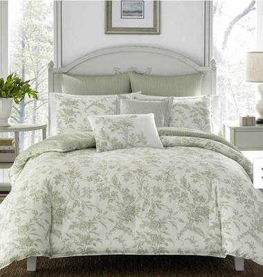 Laura Ashley Natalie Green Floral Cotton Comforter 7 Piece Bonus Set - Queen