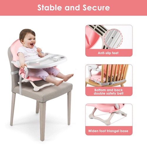 Infant HighChair Portable Adjustable Baby Feeding Booster Seat Folding Compact - Picture 3 of 5