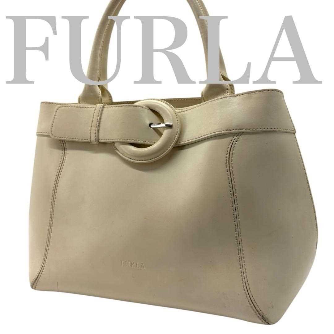 Borsa a mano FURLA in pelle bianca tote bag cintura motivo donna moda usata Giappone