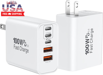 USB C Super Fast Charger Block, 100W USBC Wall Charger Plug, 2Pack 5-Port 65W Ty