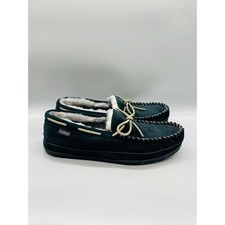 LL Bean Shoes Mens 12 Black Suede Shearling Lined Wicked Good Moccasins Slippers
