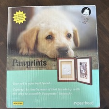 PawPals Pet Paw Print Keepsake Kit Non Toxic Permanent Impression Mahogany Frame