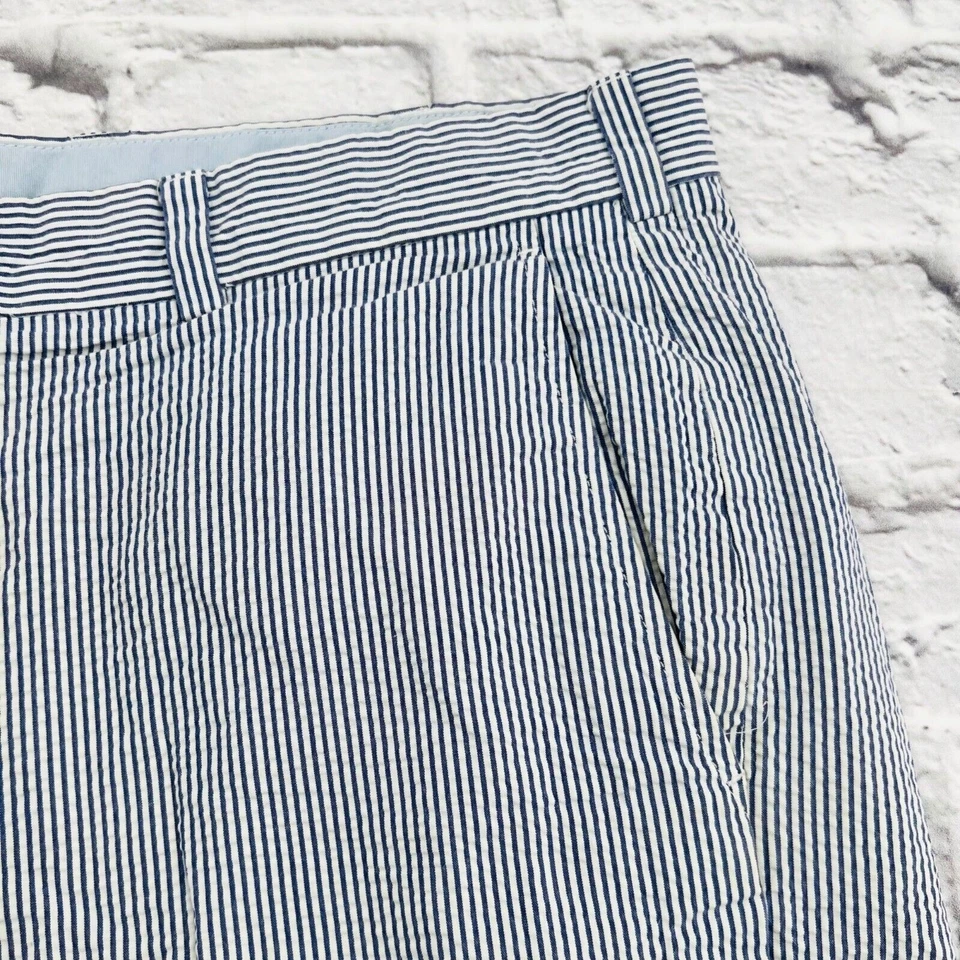 Pantalones Cortos Brooks Brothers 346 Para Hombre Tiro Alto Seersucker Talla 38 Azul Blanco Rayas Foto 3 de 4
