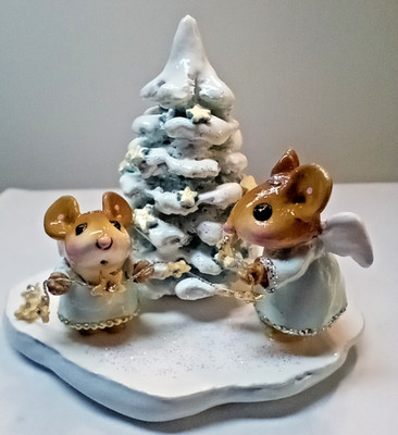 Wee Forest Folk STARLIGHTERS M-343 Retired CHRISTMAS ANGELS & GOLD STAR GARLAND