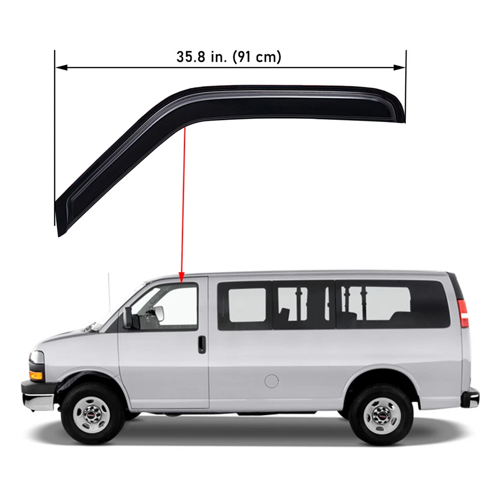 Tape-on Window Visor Side Window Deflectors for 1996-2014 Chevrolet Express 1500 Foto 2 de 4