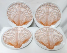 Fitz Floyd Monotone Shell Orange 9" Snack Plate Saucer Scallop Shell Set 4 NEW