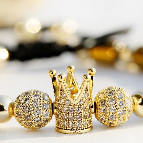 2023 Women Men Luxury Micro Pave CZ Ball Crown Braided Adjustable Bracelets - Picture 57 of 71