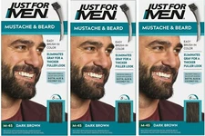 Just For Men M-45 DARK BROWN Mustache & Beard Brush In ( 3 pack ) Blue
