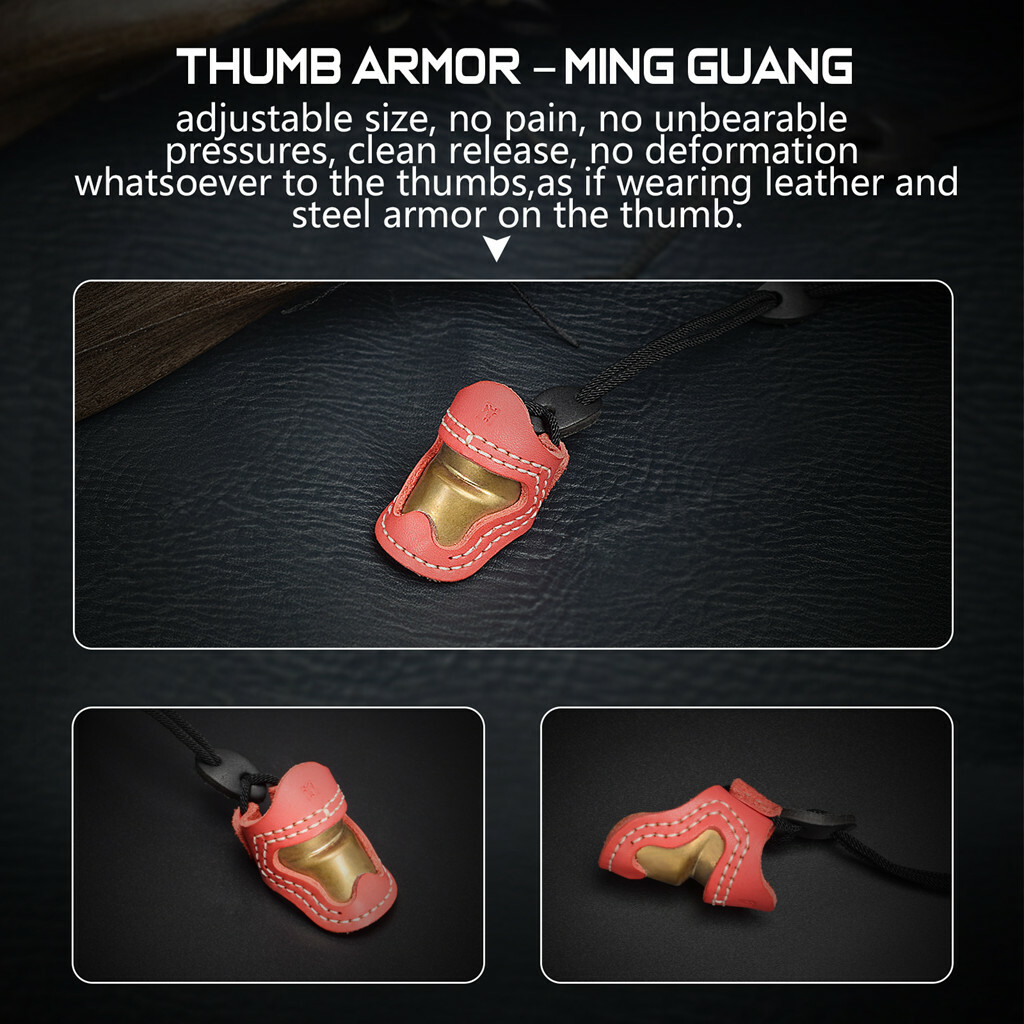 Archery Thumb Ring Soft Leather & Brass Finger Guard for Recurve Bow Red