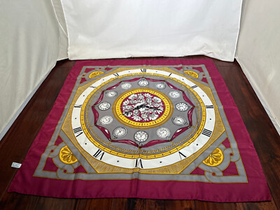 Vintage I. Magnin Les Montres Clock Pocket Watch 100% Silk Scarf Square Italy