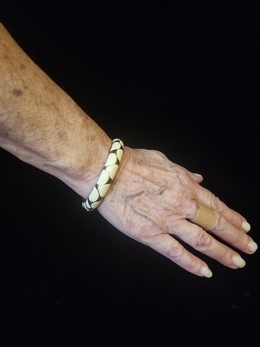 Premier Designs Off White Enamel & Copper Polka Dot Hinged Bangle Bracelet - Picture 6 of 6