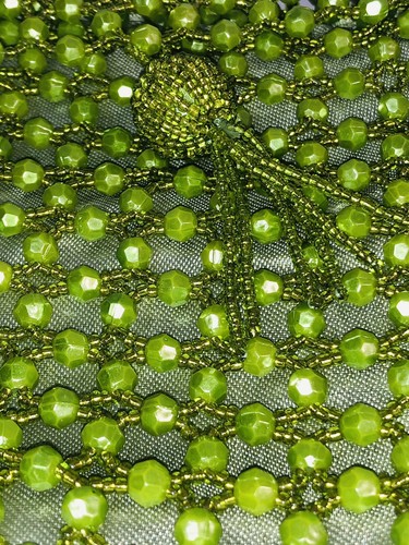 GREEN Peridot Iridescent Lined W/Zipper BEADED PURSE BAG ANTIQUE VINTAGE - Picture 8 of 12
