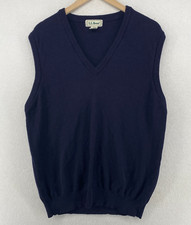 LL BEAN Sweater Men L Lambswool Vest Jumper Grandpa Pullover Shell Blue Scotland
