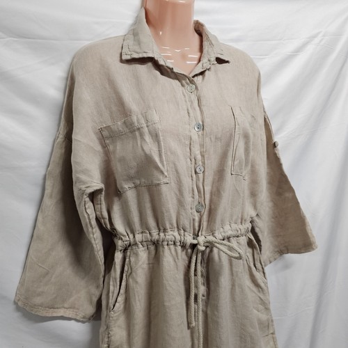 Mono de mujer Meo Meli pierna ancha talla única beige lino italiano - Imagen 4 de 17