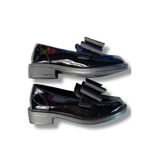 Basso Patent Leather Bow Loafers Black Preppy School Work Shoes Sz 34 or US 4 - Picture 6 of 10
